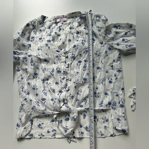 PARKER Payton Illusion Stripe Floral Blouse White Floral Coquette Cottagecore m - Picture 5 of 8